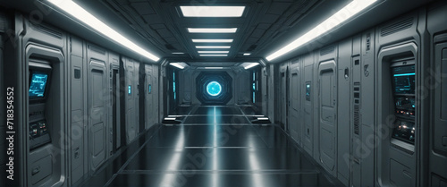 Futuristic sci-fi space corridor or room. Futuristic design.