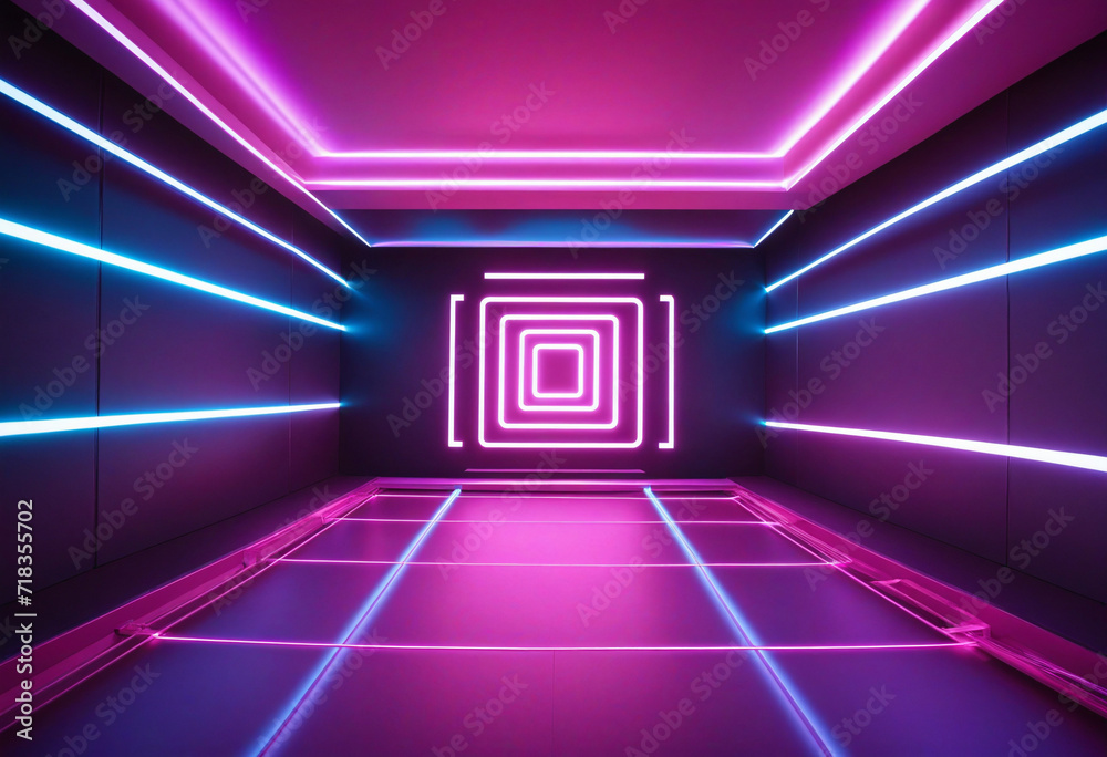 Neon Light Geometric Backdrop with Glowing Lines