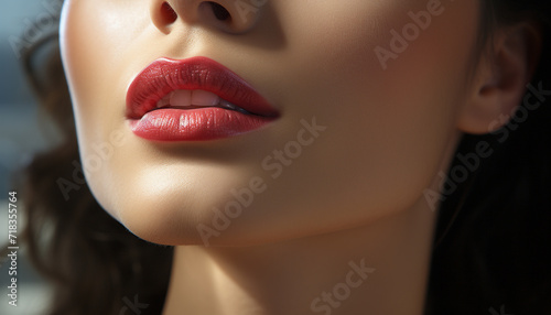 Young woman with shiny brown hair and perfect lips generated by AI