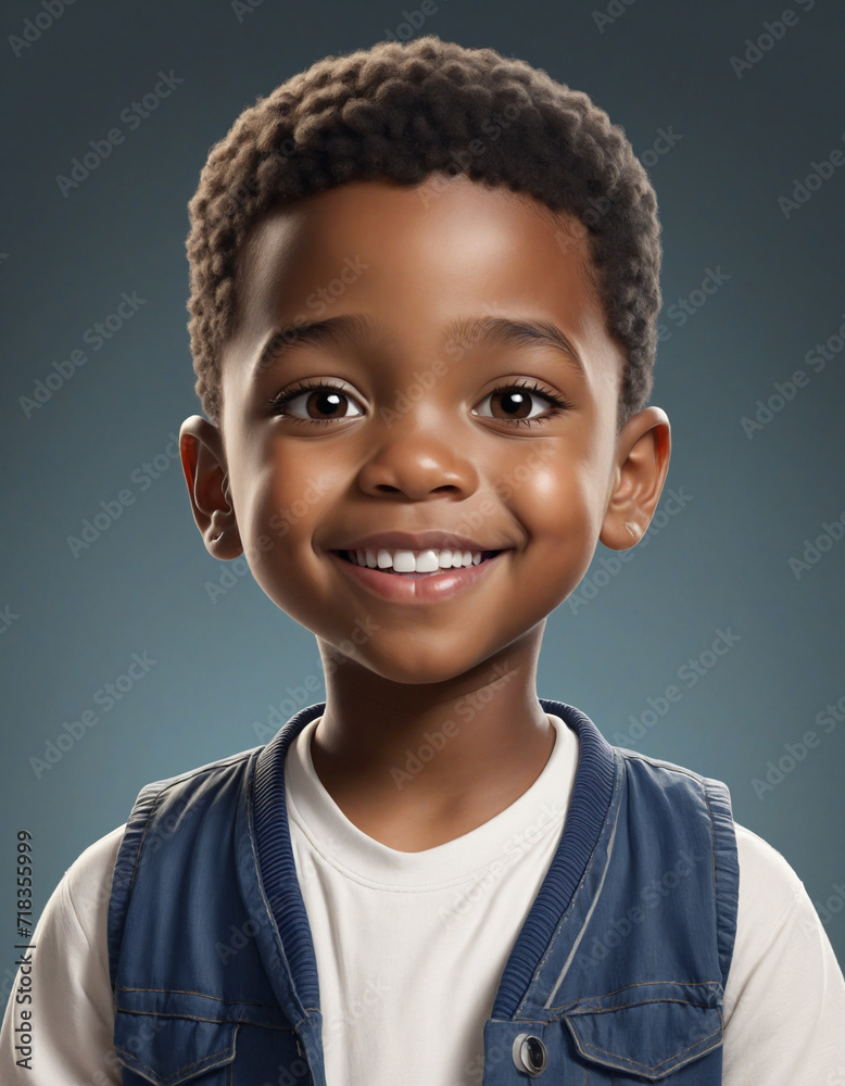 3D Cartoon-style Portrait of a Handsome African American Boy 3D Cartoon-style Portrait of a Handsome African American Boy