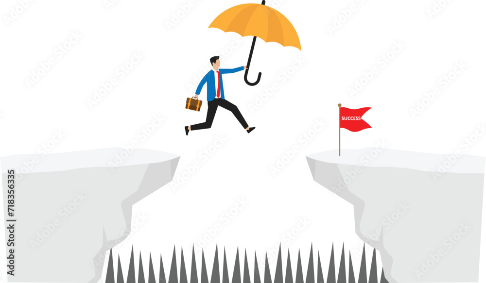 Businessman jump from the cliff obstacle over chasm go to the opposite goal concept,
Businessman jump from the cliff obstacle over chasm go to the opposite goal concept,