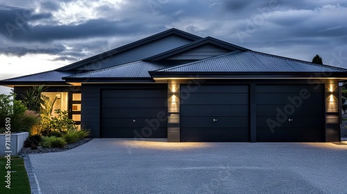 Modern and luxurious double garage with driveway and roller door  © Jalal