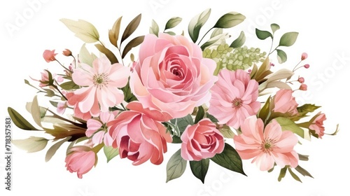 An Elegant Bouquet of Pink Roses and Delicate Blossoms in Artistic Splendor