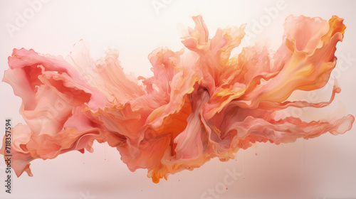 Splash of peach liquid texture background, abstract wavy pattern of pastel oil paint. Swirl of cream or watercolor. Concept of art, design, wave, water, sculpting and wallpaper.