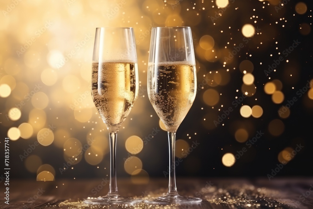 Elegant Champagne Toast for a Celebratory Moment Under Golden Sparkling Lights Elegant Champagne Toast for a Celebratory Moment Under Golden Sparkling Lights