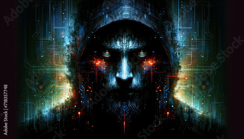 Visage d'un homme hacker image idéale pour article ou blog sur la sécurité informatique et le vol de données photo