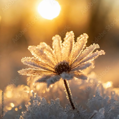 Winter landscape. Frozen flower - selective focus. Winter scene