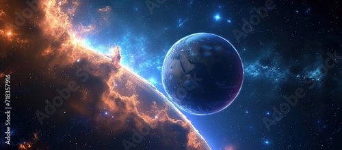 Fantasy Planetary in outer space sky template background. Generated AI image photo