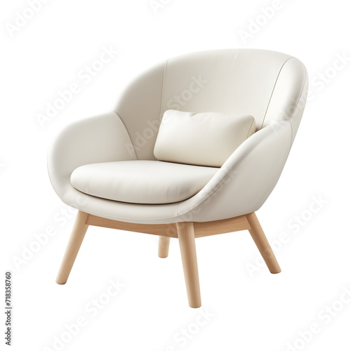 Eggshell white Chair. Scandinavian modern minimalist style. Transparent background, isolated image.