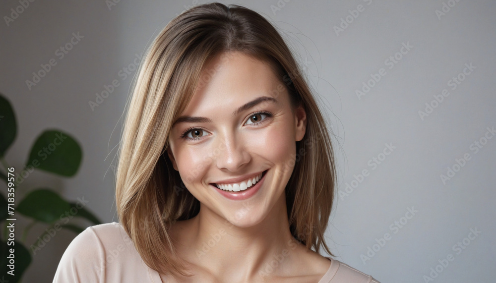 Cheerful Caucasian Woman Smiling at Camera Cheerful Caucasian Woman Smiling at Camera