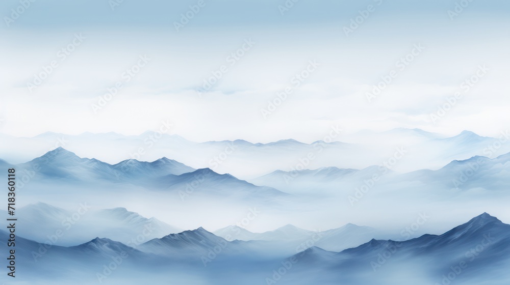  a view of a mountain range from the top of a mountain in a foggy sky with a plane in the foreground.