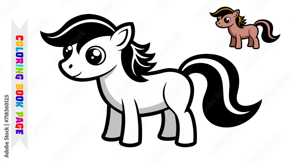 Obraz premium Cute cartoon pony coloring book page for children