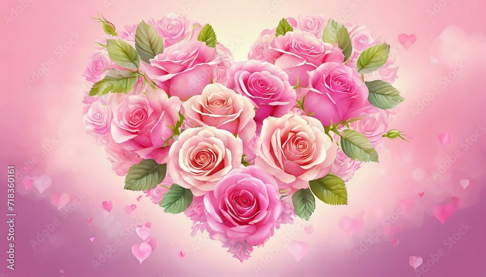 Rose Flowers Heart Over pink. Valentine. Love Rose Flowers Heart Over pink. Valentine. Love