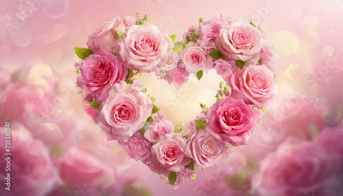 Rose Flowers Heart Over pink. Valentine. Love 