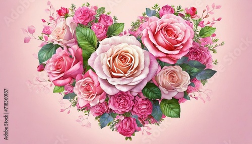 Rose Flowers Heart Over pink. Valentine. Love © adobedesigner