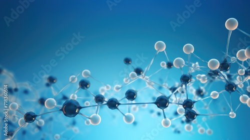  a close up of a blue and white background with a bunch of white and black balls in the middle of it.