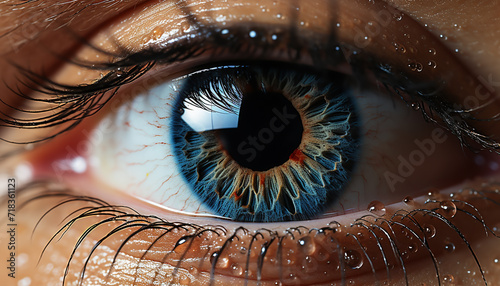 Blue eye staring, close up, beauty in one person generated by AI