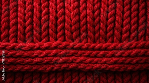  a close up view of a red knitted material with a red stripe on the bottom of the yarn and the bottom of the yarn.