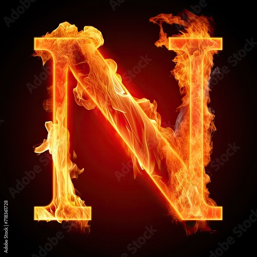 Letter N Fire Icon Lettering Generative AI photo