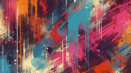 Naklejka A dynamic abstract graffiti canvas bursting with vivid colors and energetic strokes.
