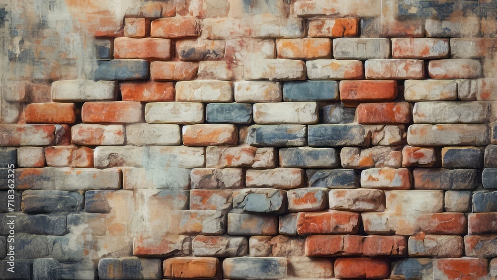 A myriad of faded colors on a brick wall creating a captivating background