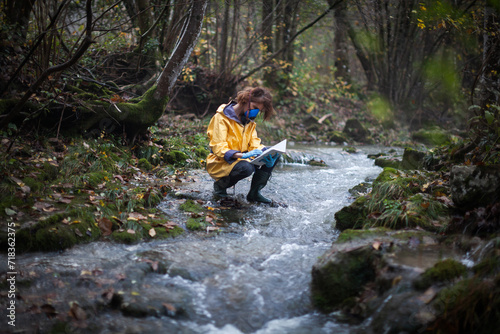 Female Biology Researcher Study Water Stream Environment for Possible Cases of Chemical Pollution