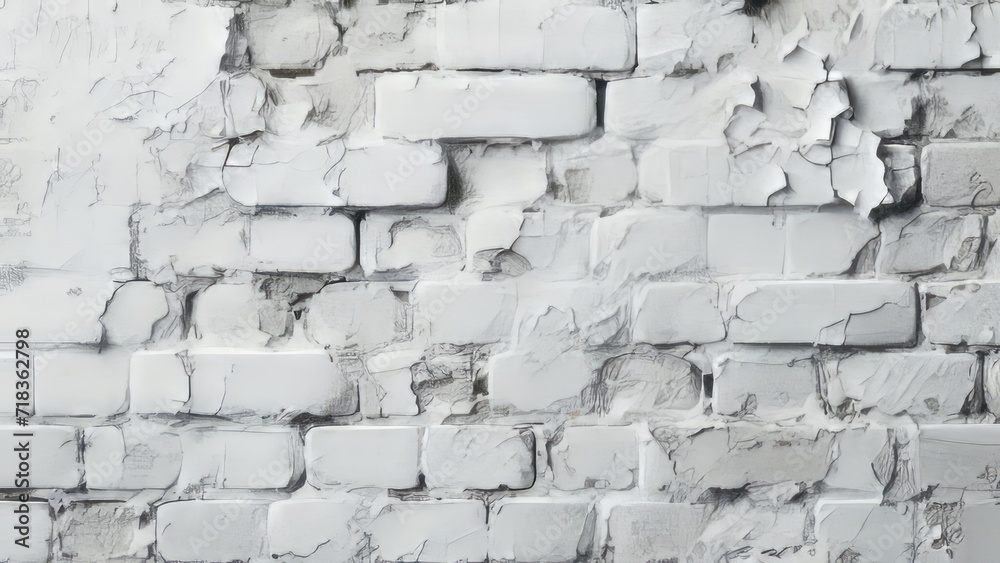 Fototapeta premium White painted brick wall showing signs of decay and peeling paint