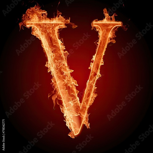 Letter V Fiery Symbol Font Generative AI
