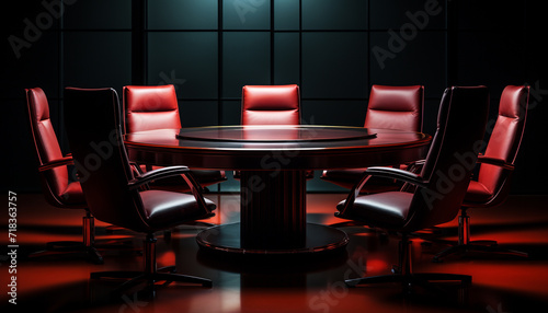 Modern office chair in empty board room generated by AI © Jemastock