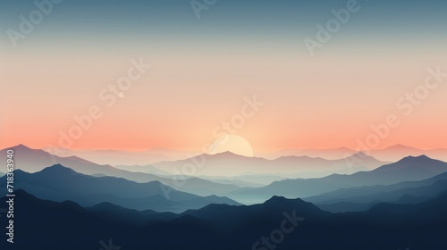  a sunset view of a mountain range with the sun rising over the horizon and a distant object in the distance.