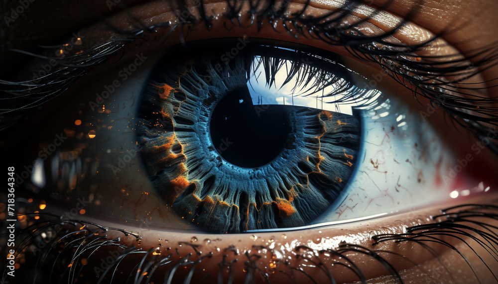 Close up of a woman blue eye staring generated by AI