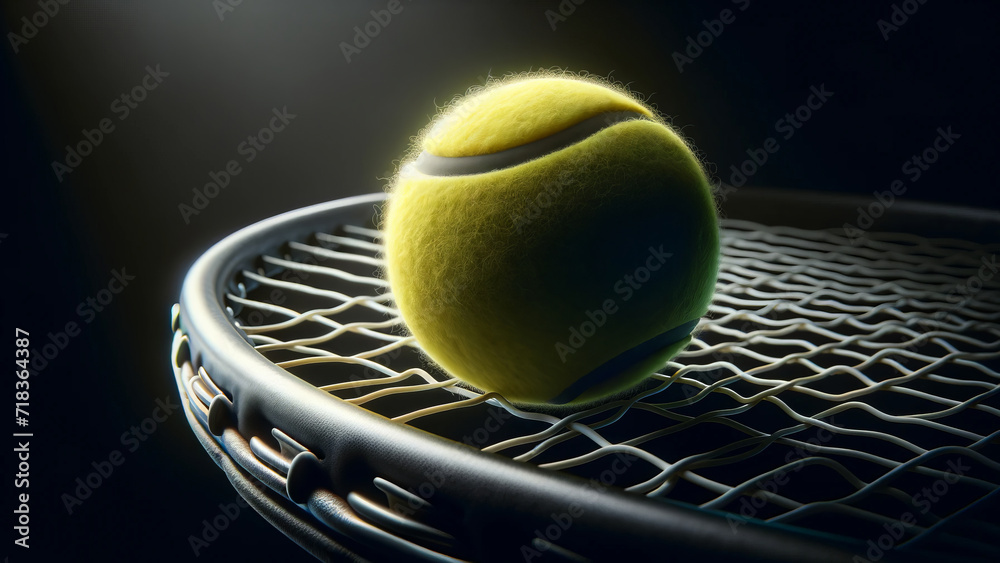 Close-Up Tennis Ball on Racket Geometric Shadow Play