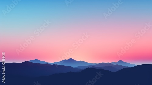  a view of a mountain range with a pink and blue sky in the background and a pink and blue sky in the foreground.