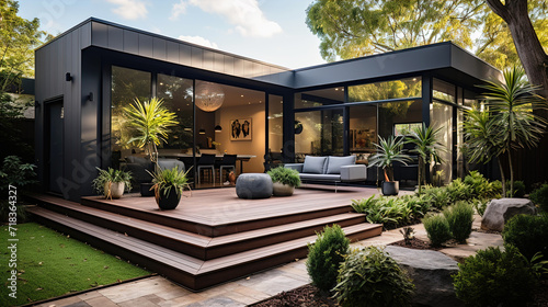 A garden with a Modern house extension renovation terrace design