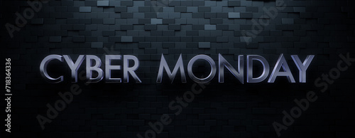 Offset Rectangle Tile Background with Glossy Cyber Monday Lettering. Luxury 3D Promotional Banner with copy-space.