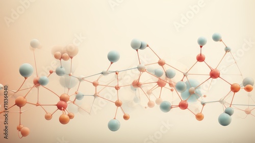  a close up of a structure made up of many different colored balls and lines on a white and orange background.