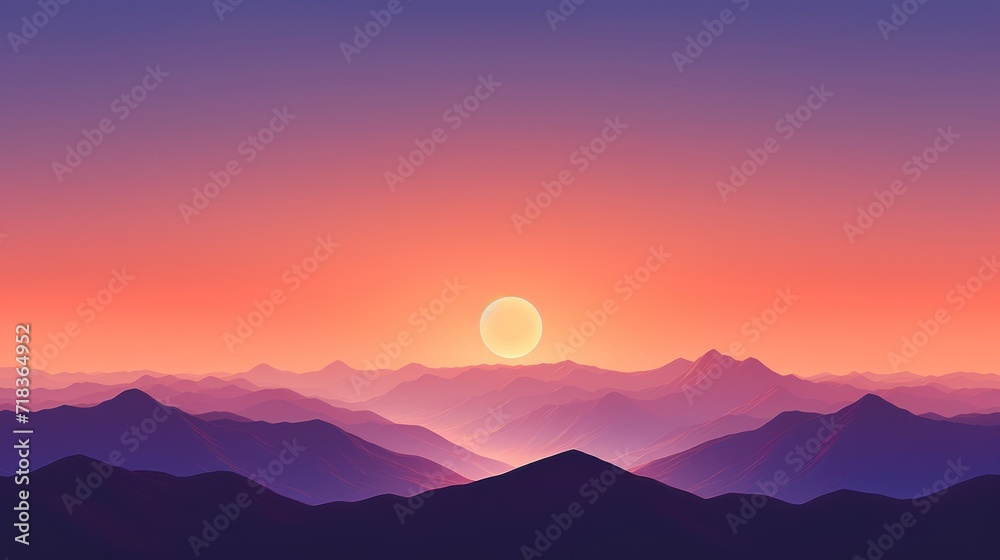  a sunset view of a mountain range with the sun rising over the horizon and the mountains in the foreground.