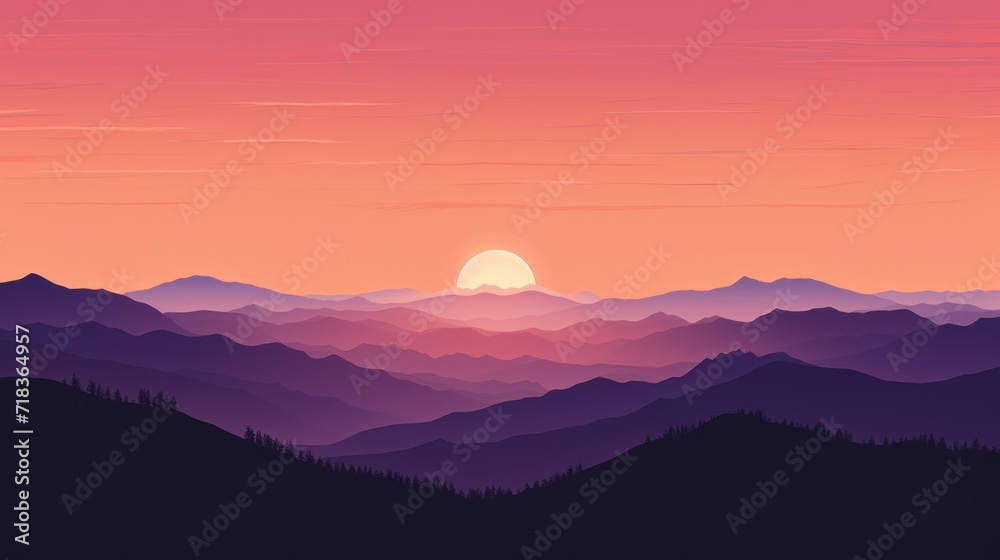 a sunset view of a mountain range with the sun setting in the distance and the mountains in the foreground.