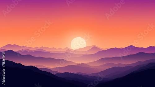  a sunset view of a mountain range with the sun rising over the top of the mountain range in the distance.