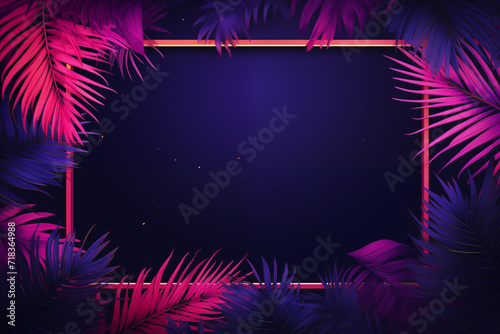 Neon Pink Palm Frame with Deep Blue Background © LAJT