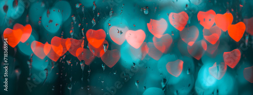 Heart bokeh background, night city lights. Heart shape bokeh from street light. City in love. Valentine's Day. Love and romance concept. photo