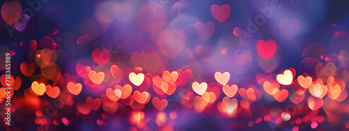 Heart bokeh background, night city lights. Heart shape bokeh from street light. City in love. Valentine's Day. Love and romance concept. photo