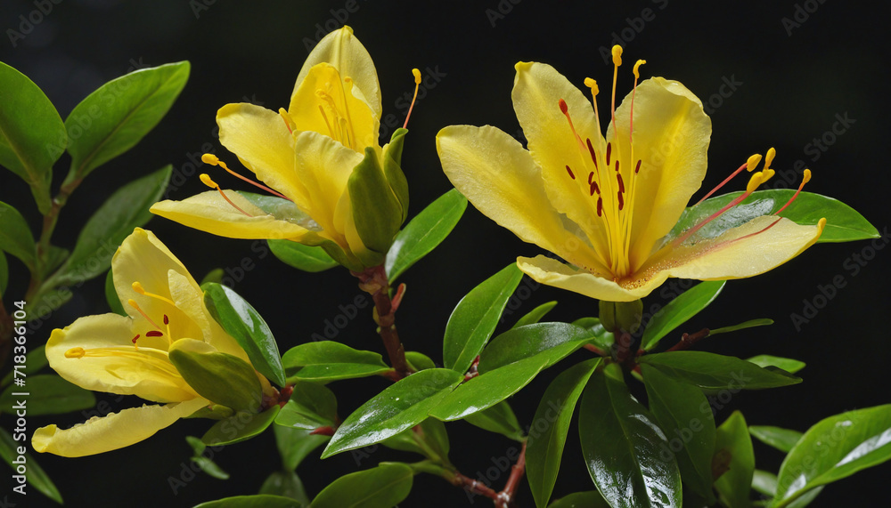 Enchanting yellow azalea bud blooms in shadowy fall garden crafted by technology Enchanting yellow azalea bud blooms in shadowy fall garden crafted by technology