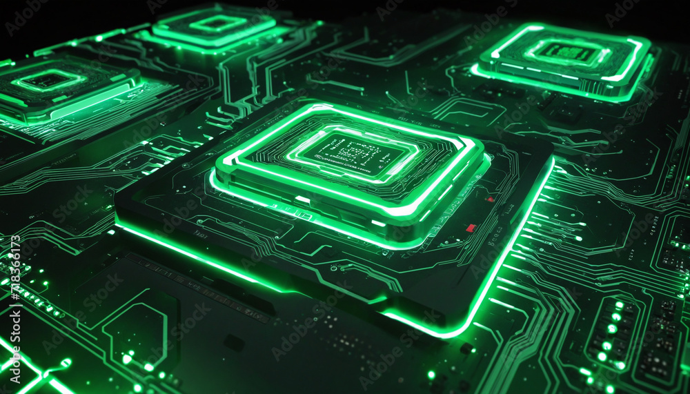 Abstract 3D Background with Green Neon Microchip. Matrix Aesthetics for High-Tech Cyber Network. Abstract 3D Background with Green Neon Microchip. Matrix Aesthetics for High-Tech Cyber Network.