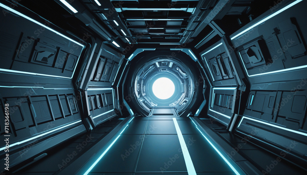 Digital illustration of an open door on a blue background. Science fiction concept of futuristic doorway in a glowing wireframe style. Abstract tunnel and portal in vector format. Digital illustration of an open door on a blue background. Science fiction concept of futuristic doorway in a glowing wireframe style. Abstract tunnel and portal in vector format.