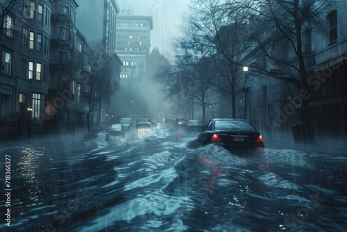 Natural disasters concept, floods and rain photo