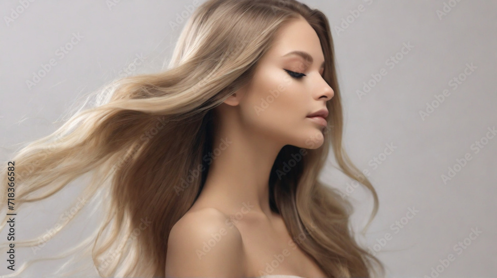 Portrait of young beautiful woman with gorgeous healthy dark blonde long hair Portrait of young beautiful woman with gorgeous healthy dark blonde long hair