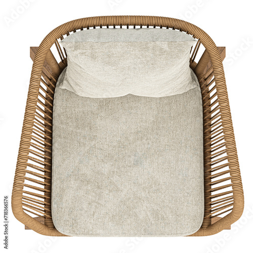 Fototapeta Naklejka Na Ścianę i Meble -   wooden chair with fabric seat, top view, 3d rendering, on transparent background