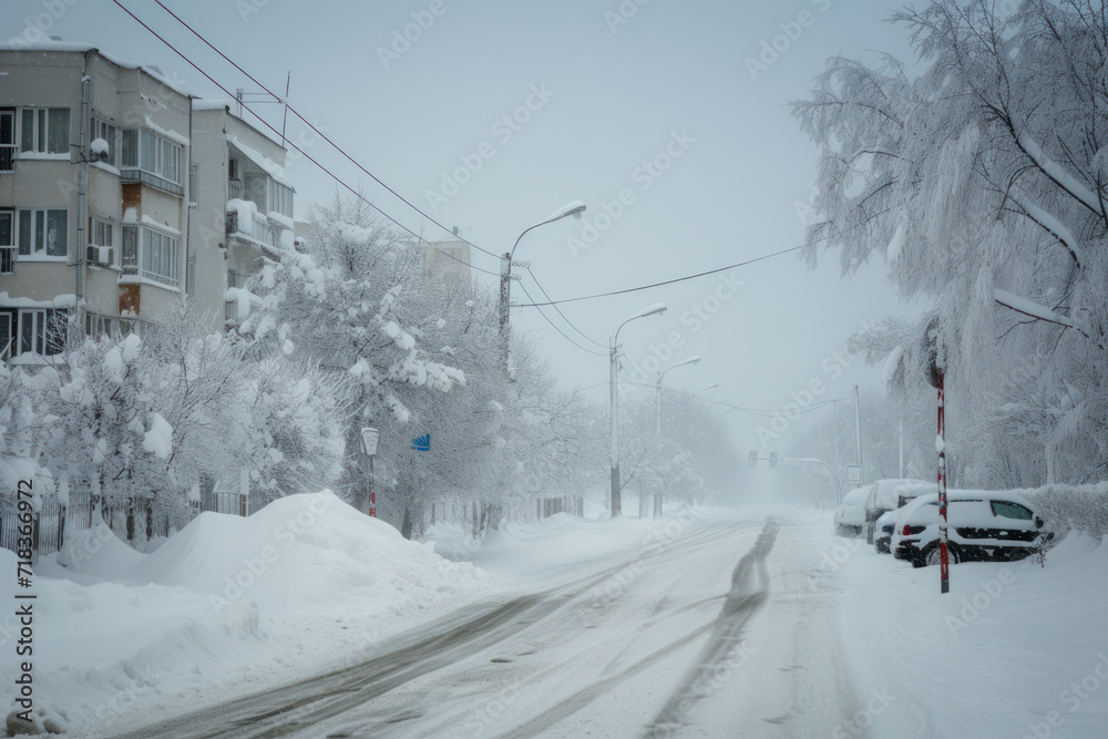 Natural disasters, snow storm with heavy snow paralyzed the city. Kolaps. Snow covered the cyclone Europe Natural disasters, snow storm with heavy snow paralyzed the city. Kolaps. Snow covered the cyclone Europe
