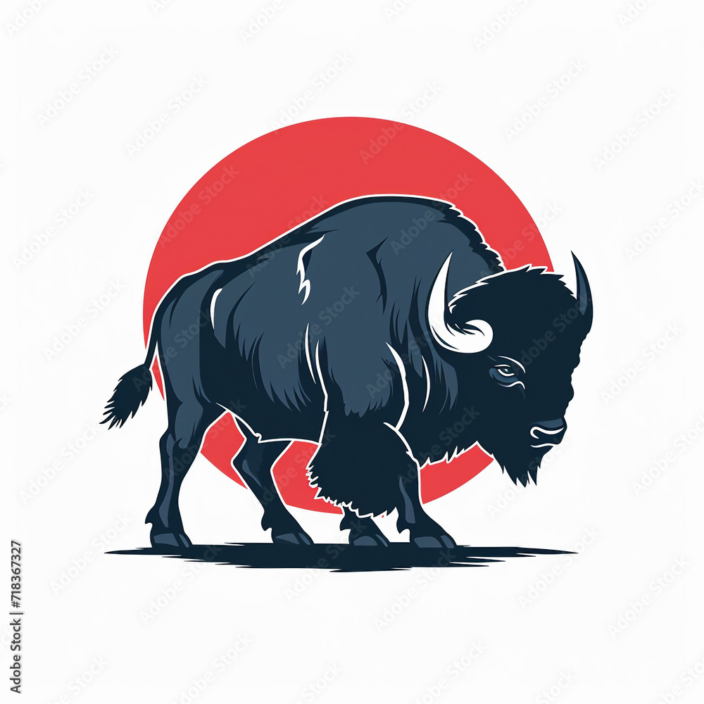 Flat vector logo of a large animal, Bison